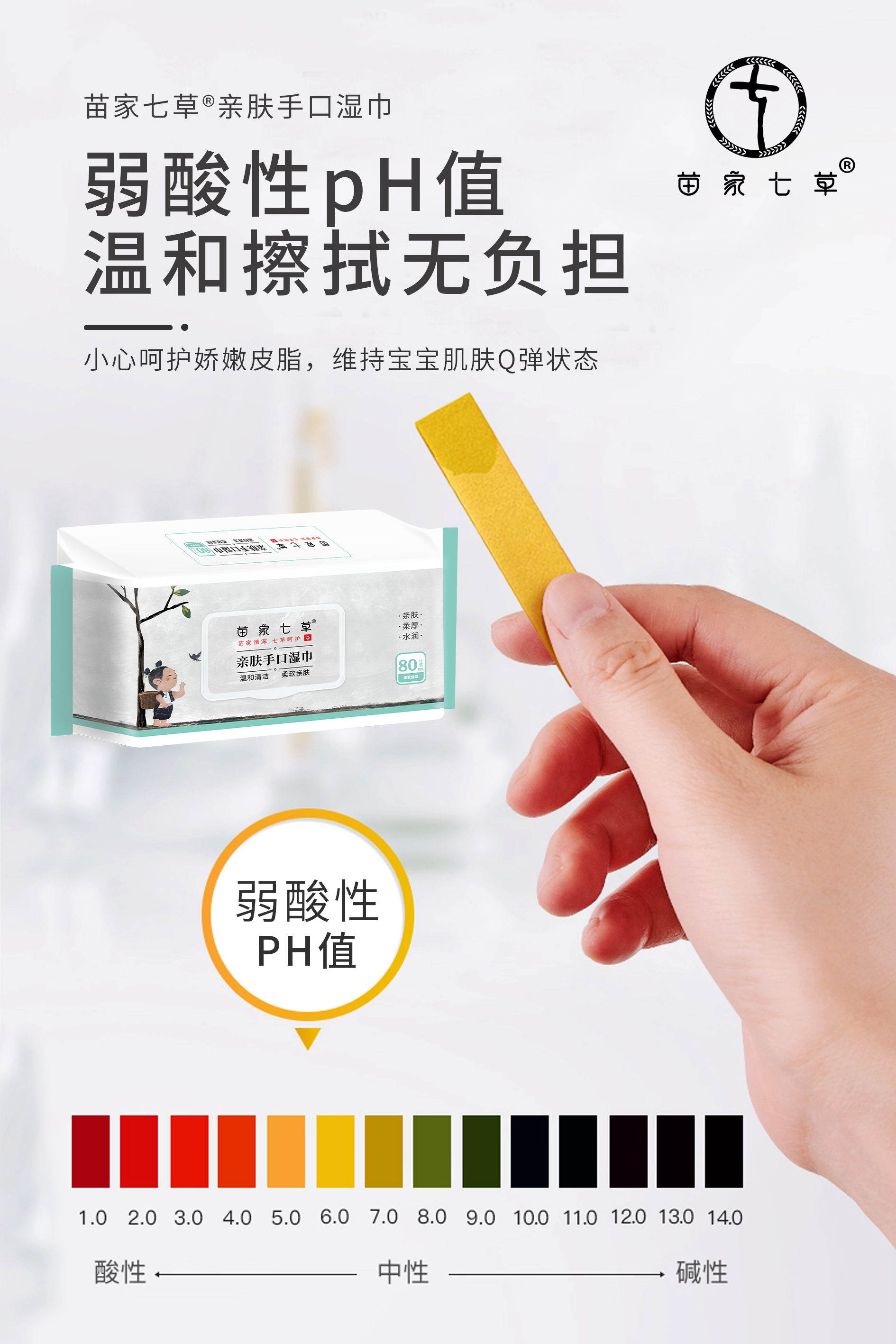 【苗家七草】亲肤手口湿巾80片/包 10包/箱 (消字号)货号GM0569