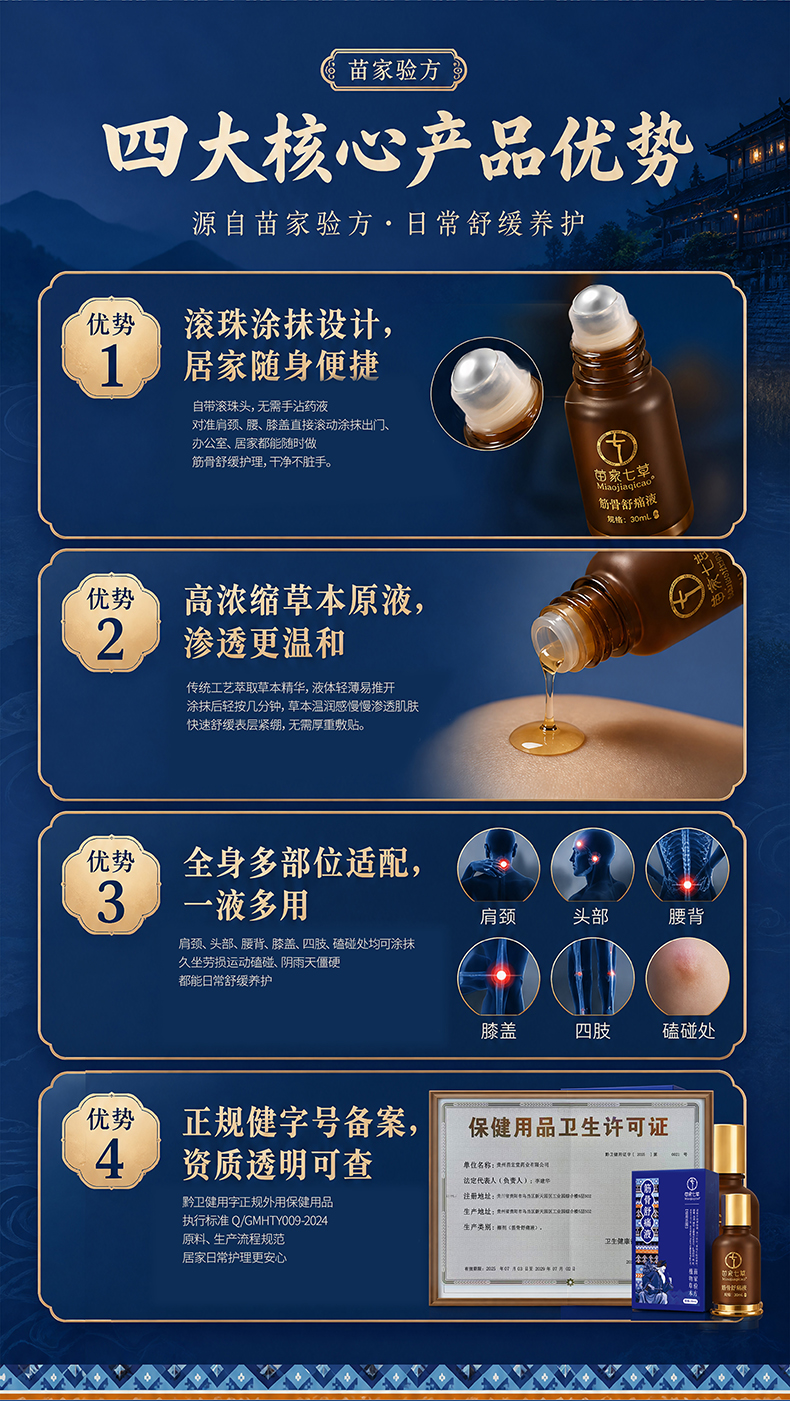 【苗家七草】筋骨舒痛液30ml/盒  黔卫健用字|外用保健用品|浓缩款