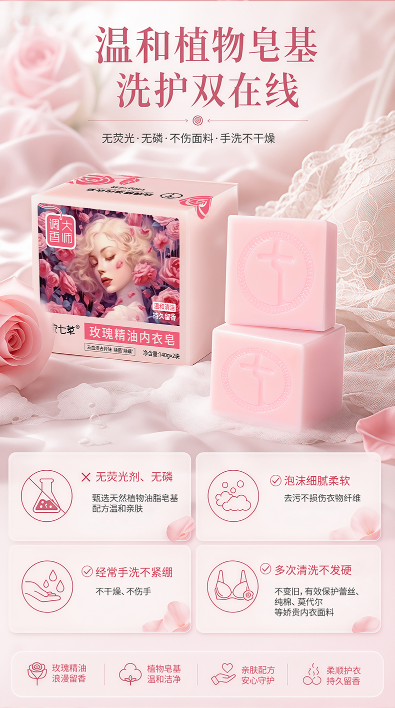 【苗家七草】玫瑰精油内衣皂 规格140g*2块/包 货号GM408