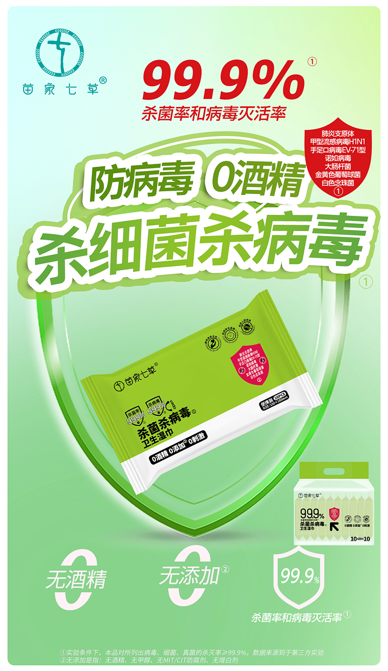 【苗家七草】消字号便携式消杀卫生湿巾 10片x10包 货号GM149