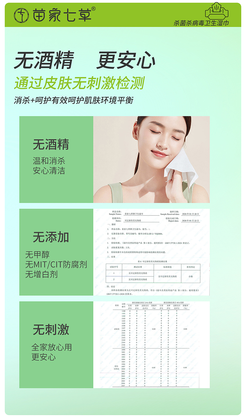 【苗家七草】消字号卫生湿巾(手病毒)1片/包*30包/盒 货号GM174