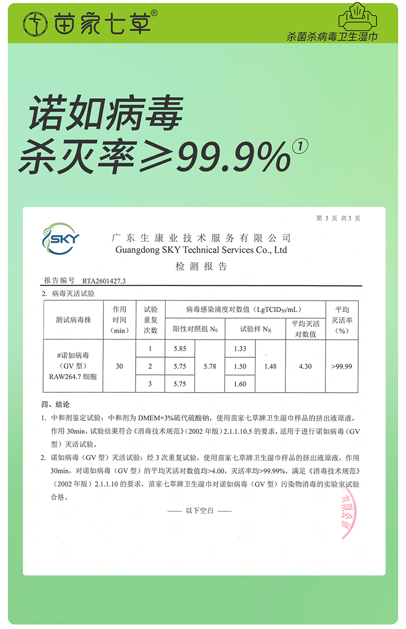 【苗家七草】消字号卫生湿巾(手病毒)1片/包*30包/盒 货号GM174