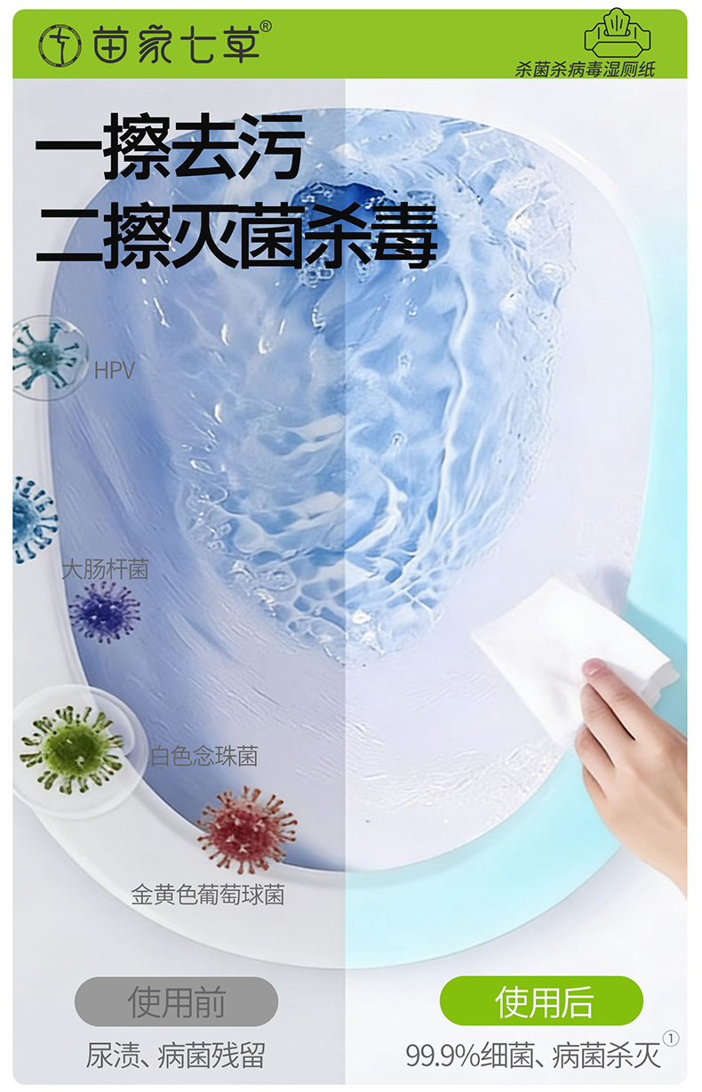 【苗家七草】消字号卫生湿巾(便携式湿厕纸)迷你7片/包*8包  货号GM155
